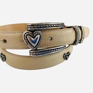 Cream Leather with Heart Inserts Belt